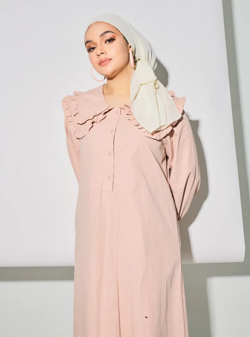 Marsya Cotton Long Sleeve Dress - Pink CURVA FABULOUS Marsya Cotton Long Sleeve Dress - Pink CURVA FABULOUS