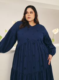 Clara Eyelet Princess Dress - Navy