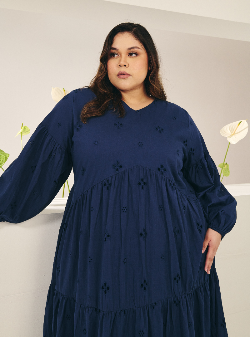 Clara Eyelet Princess Dress - Navy