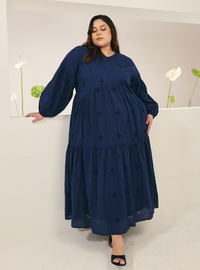 Clara Eyelet Princess Dress - Navy
