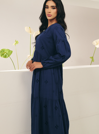 Clara Eyelet Princess Dress - Navy