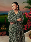 A woman dressed in Army Green Tun Habiba Eyelet Set