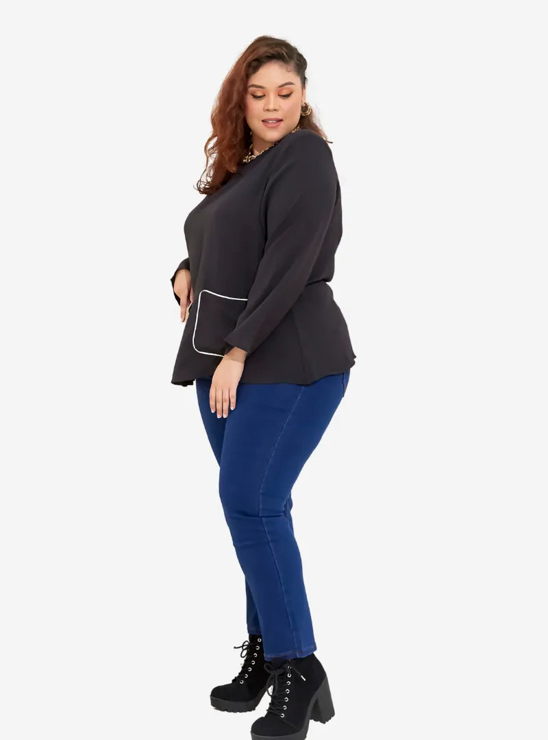 MS SELENA TOP WITH CONTRAST BORDER POCKETS