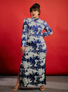 A woman dressed in Blue Ocean Leng Jie Cheongsam Dress