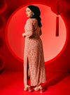 A woman dressed in Brick Red Nyok Jie Cheongsam Checked Midi Dress