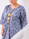 A woman dressed in Baby Blue Little Flower Essential Front Knot Printed Light Cotton Dress