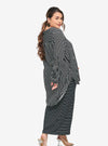 A woman dressed in Black Striped Mandarin Collar Oversized Shirt
