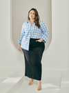 A woman dressed in Blue Jennie Oversized Checked Cotton Shirts