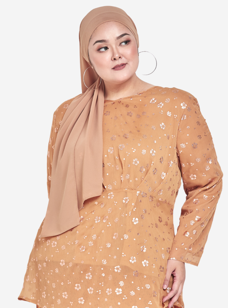 PANCA-PANCA PRINTED DAISY GATHERED PEPLUM TOP