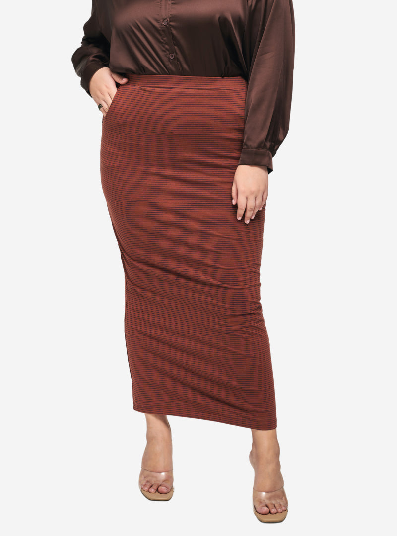 A woman wearing in Caramel Luna Striped