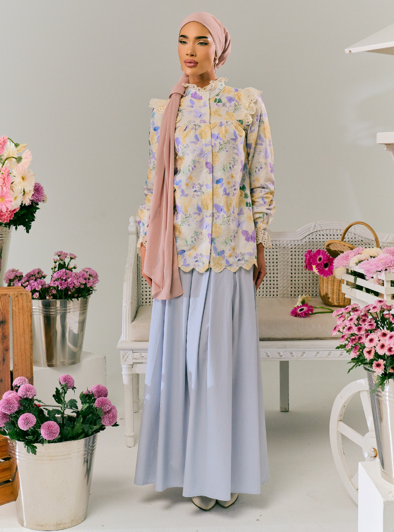 Harper Poplin Skirt - Stone Blue