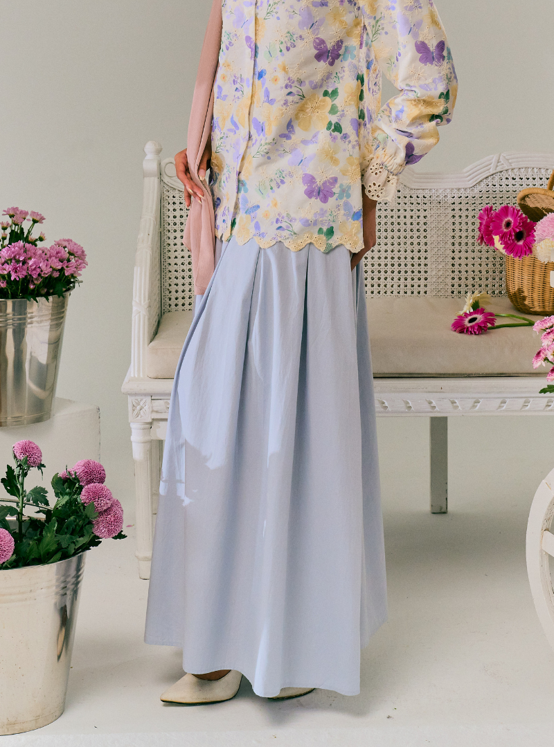 Harper Poplin Skirt - Stone Blue