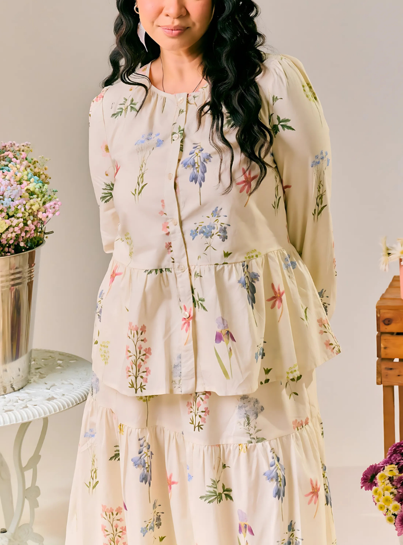 Piper Peplum Button Front Shirt - Sand