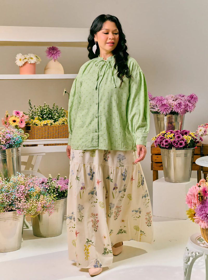 Tun Zamira Love Shaped Polka Dotted Top - Sage Green