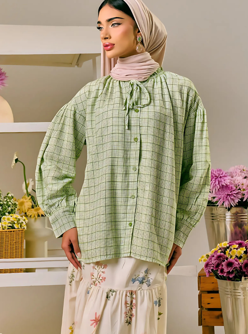 Tun Zaleha Checked Doll Top Only - Mint Green