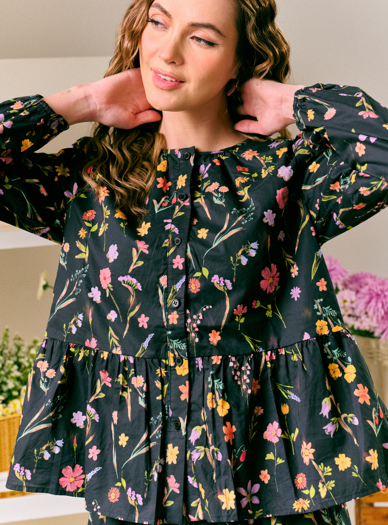 Minnie Peplum Button Front Shirt