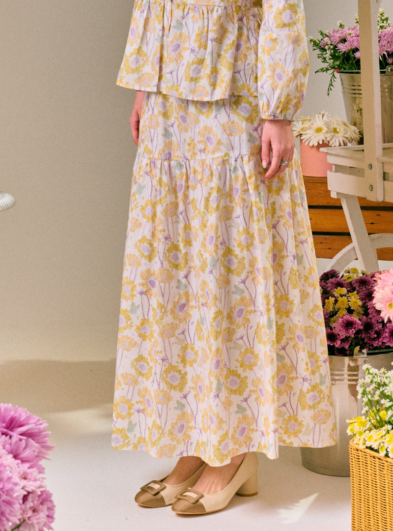 Belle Floral Print A-Line Tiered Skirt