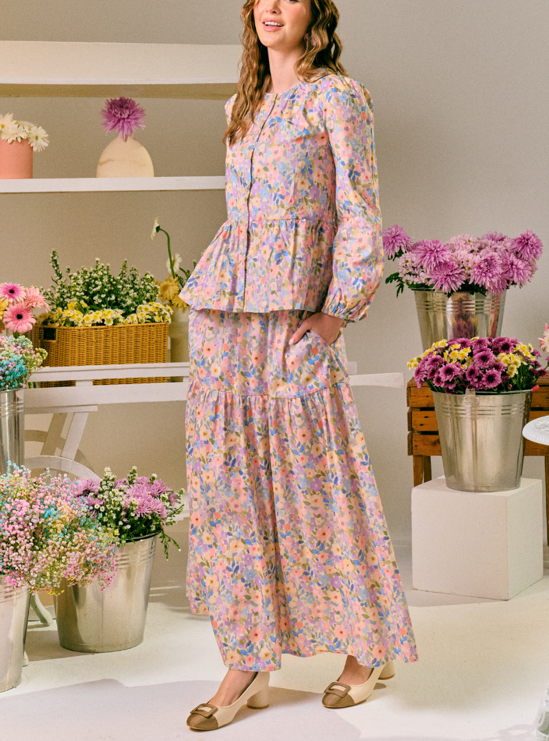 Katie Floral Print A-Line Tiered Skirt