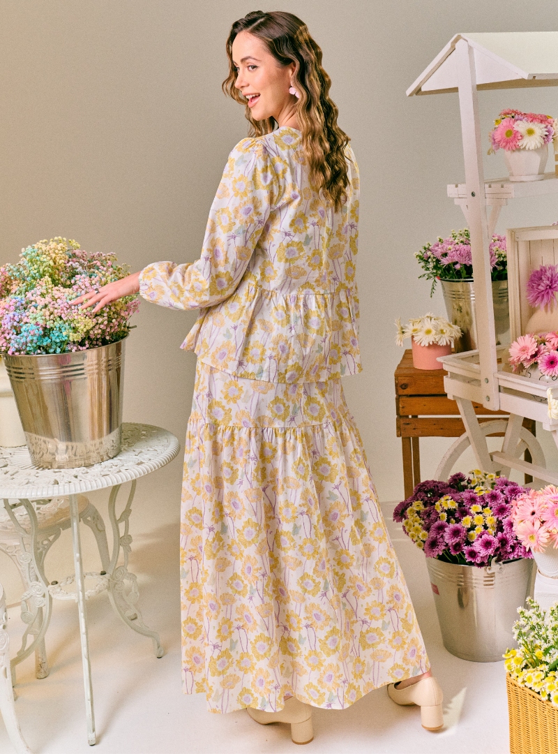 Belle Floral Print A-Line Tiered Skirt