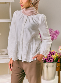 Gabrielle Peplum Button Front Shirt - White