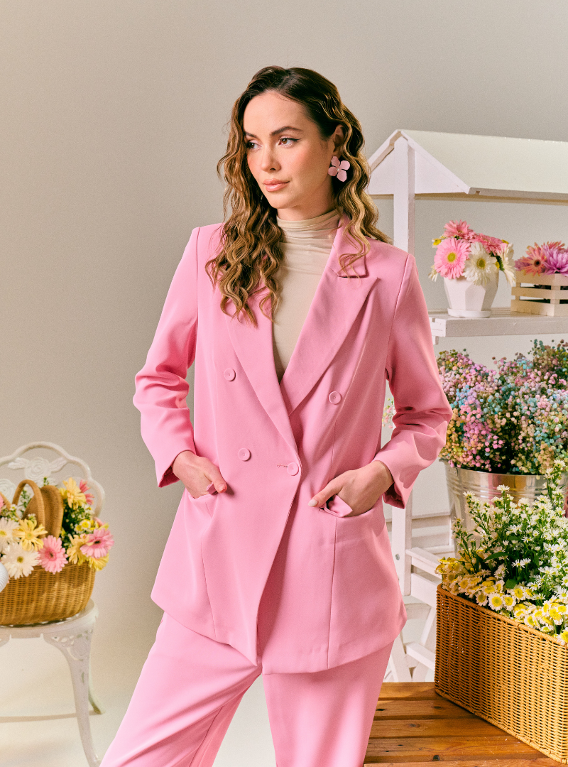 Rosie Dual Button Relaxed Blazer - Pink Doll