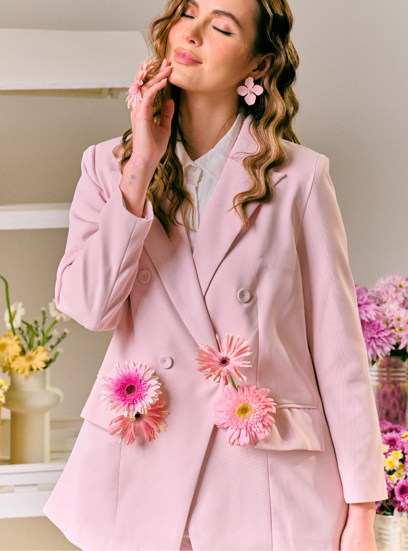Rosie Dual Button Relaxed Blazer - Baby Pink