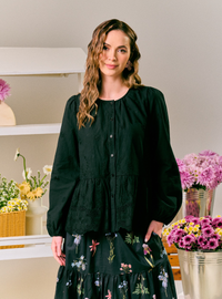 Gabrielle Peplum Button Front Shirt - Black