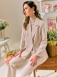 Rosie Dual Button Relaxed Blazer - Sand