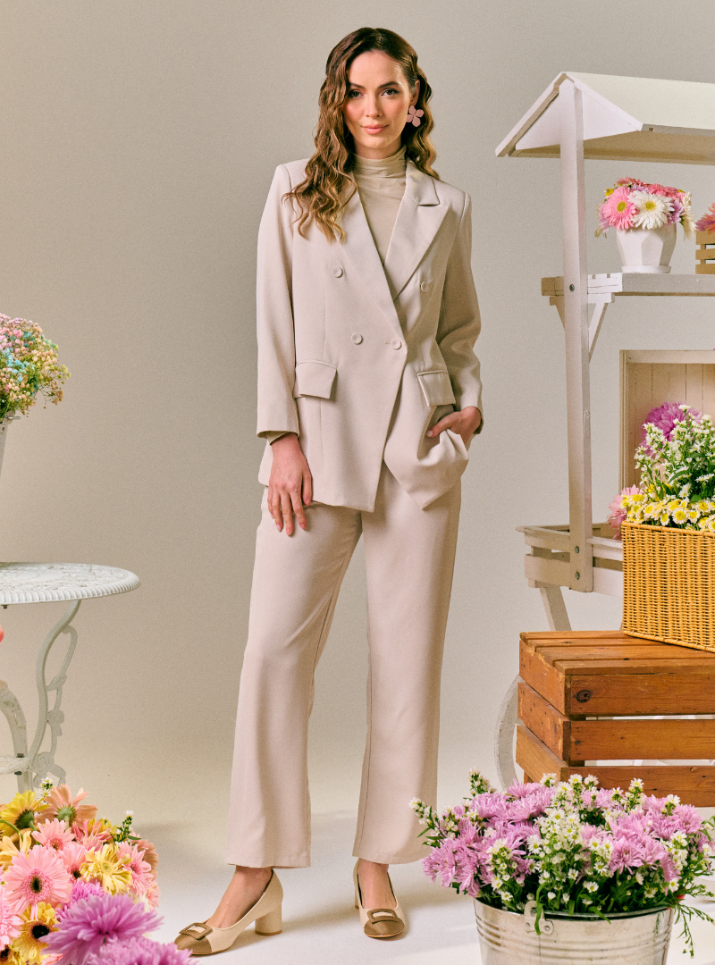 Rosie Dual Button Relaxed Blazer - Sand