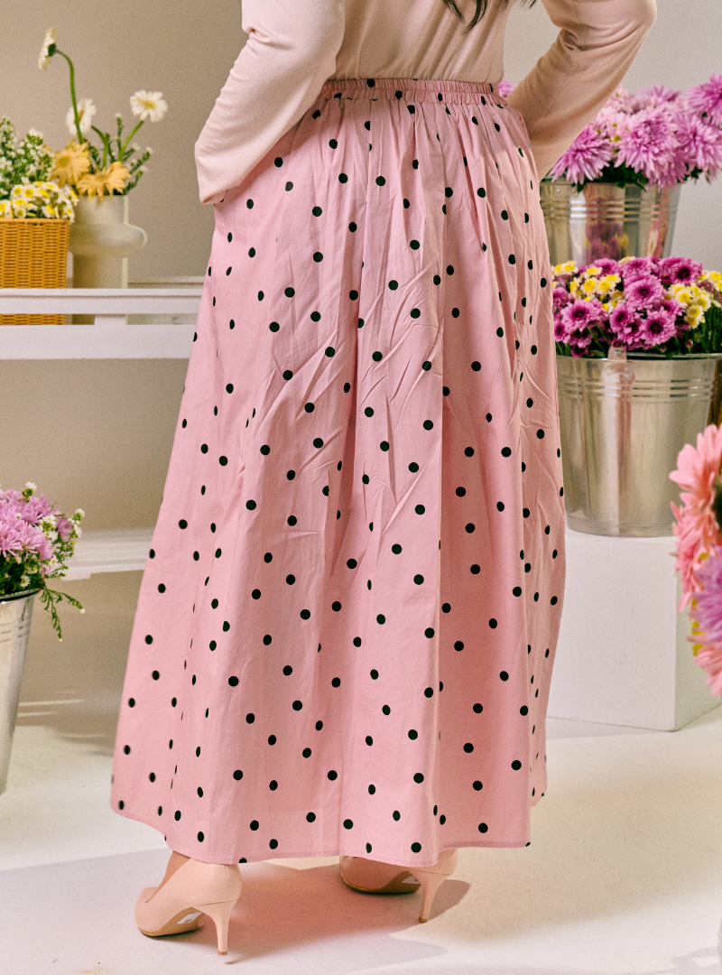 Lucy Poplin Skirt - Pink Dotted
