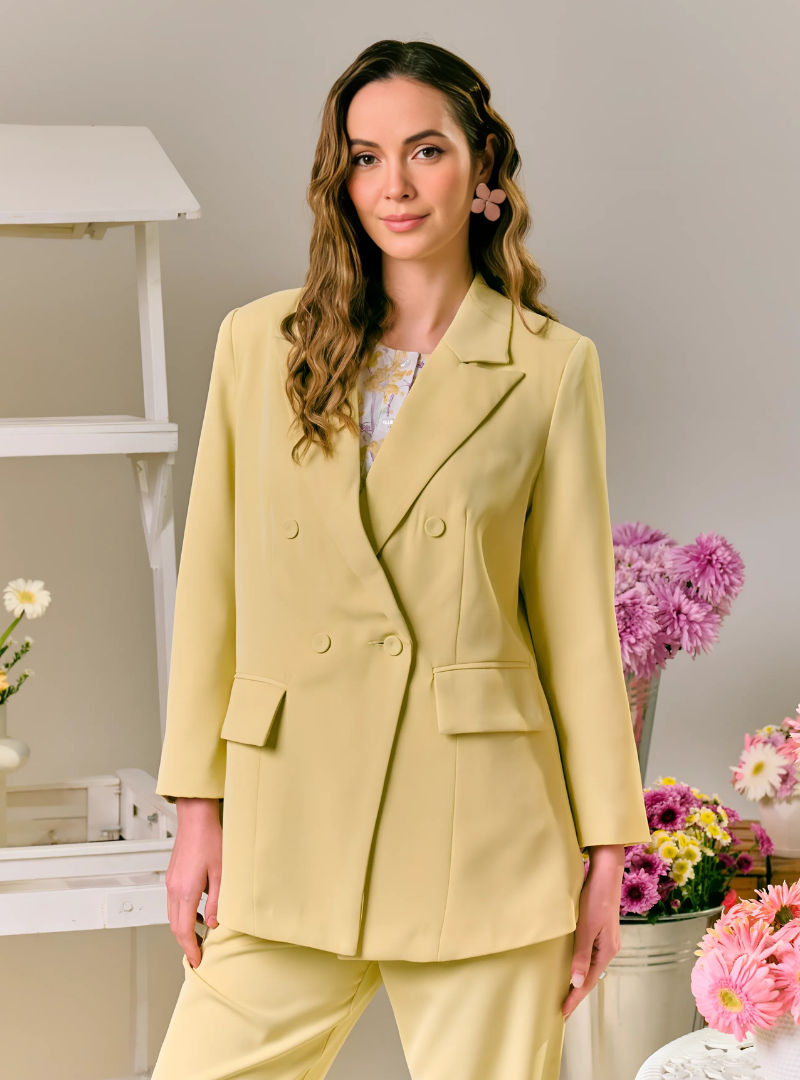 Rosie Dual Button Relaxed Blazer - Butter Yellow