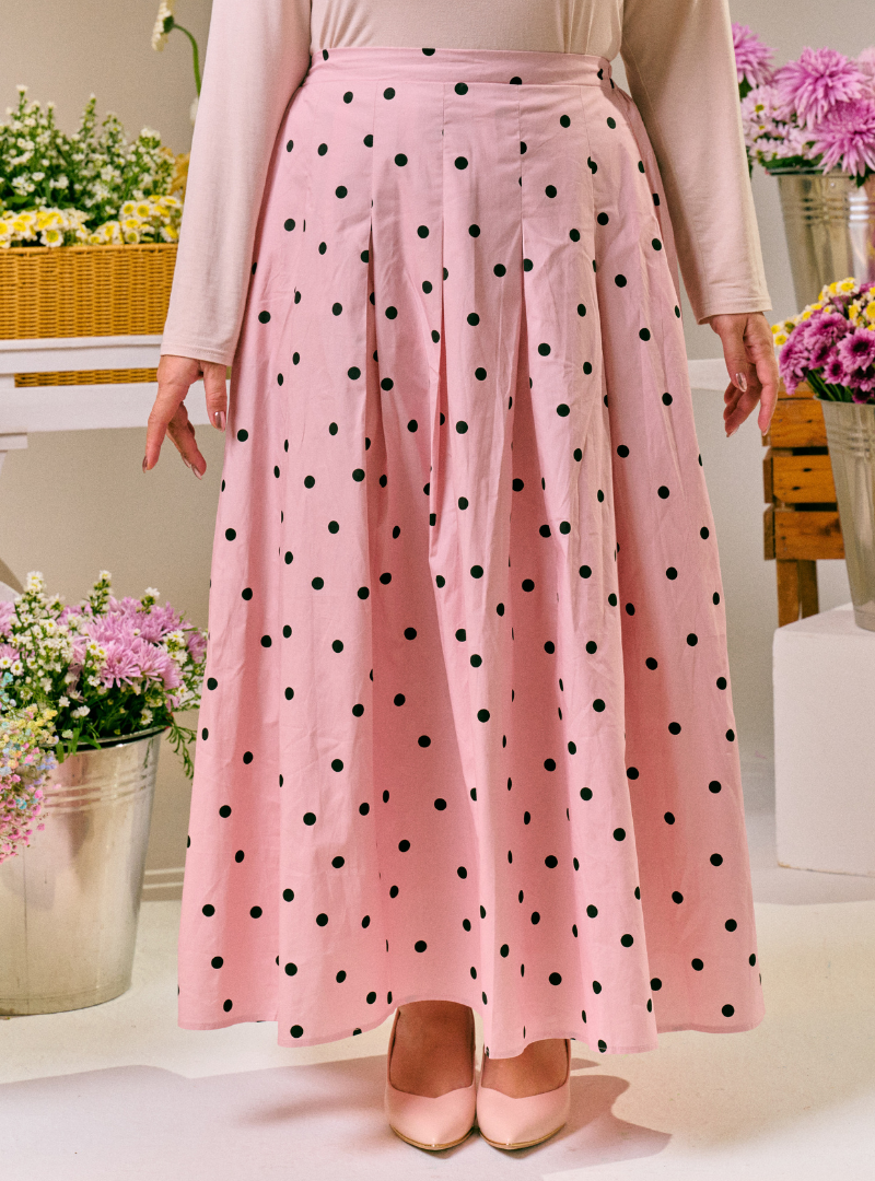 Lucy Poplin Skirt - Pink Dotted