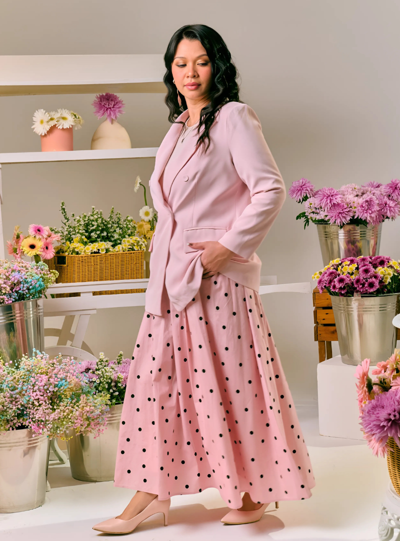 Lucy Poplin Skirt - Pink Dotted