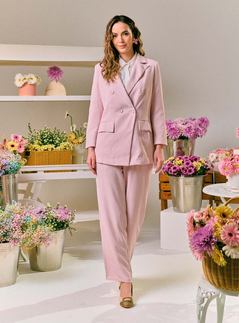 Rosie Dual Button Relaxed Blazer - Baby Pink