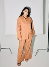 A woman dressed in Cinnamon Oversized Cotton Set