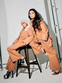 A woman dressed in Cinnamon Oversized Cotton Set