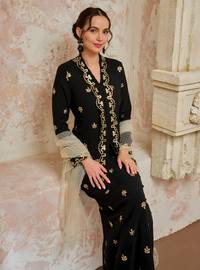 Seri Fatimah Embroidered Kebaya Kurung - Black