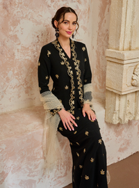 Seri Fatimah Embroidered Kebaya Kurung - Black