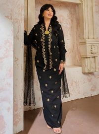 Seri Fatimah Embroidered Kebaya Kurung - Black