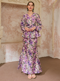 Seri Bunga Peplum Wrap Kurung - Lilac