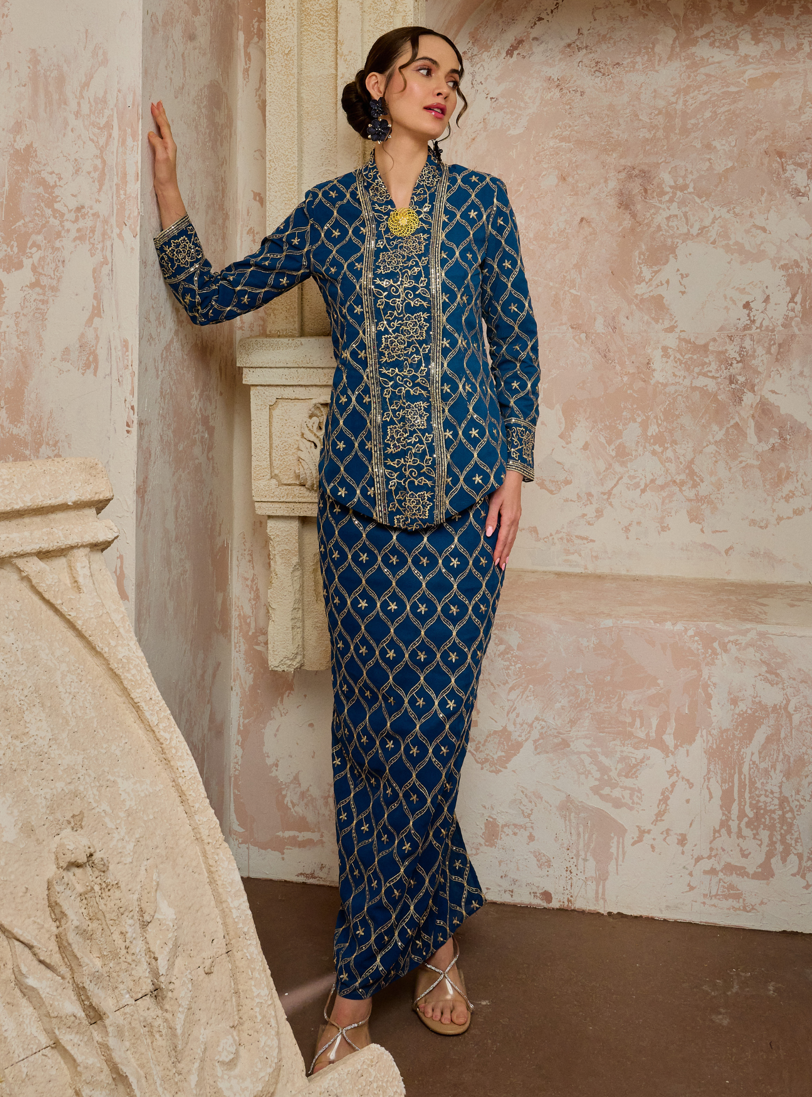 Seri Cempaka Embroidered Kebaya Kurung - Teal