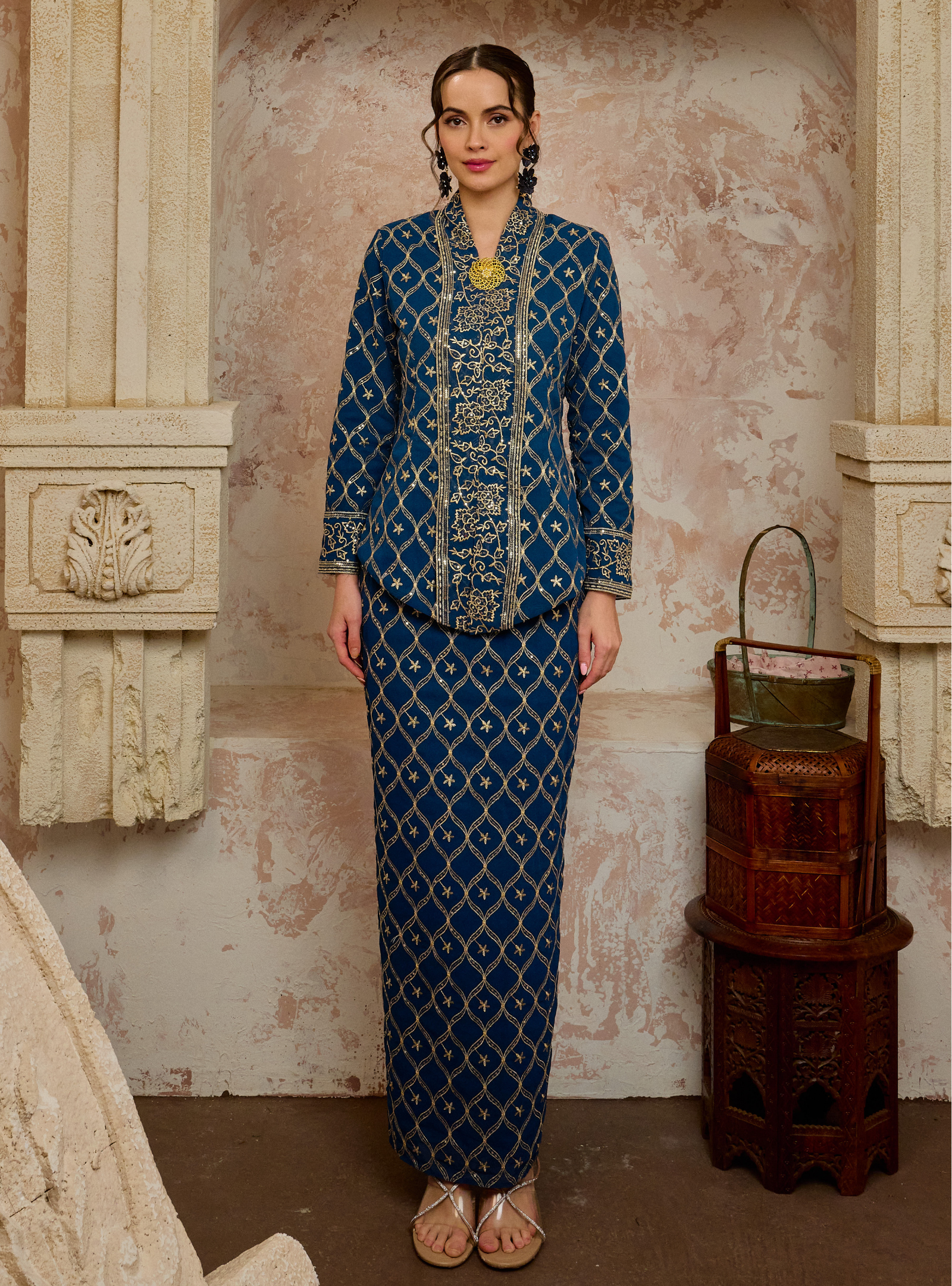 Seri Cempaka Embroidered Kebaya Kurung - Teal