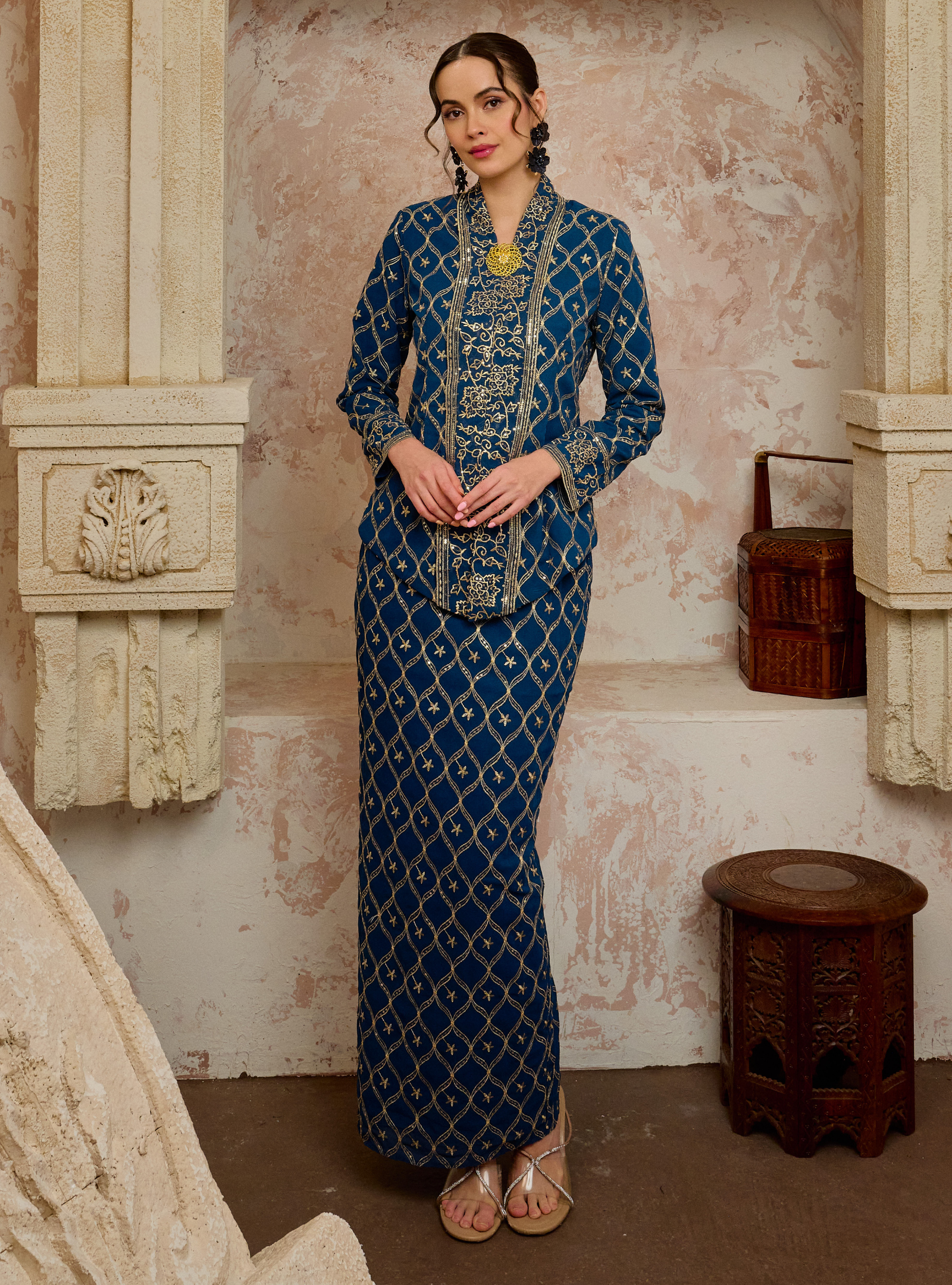 Seri Cempaka Embroidered Kebaya Kurung - Teal