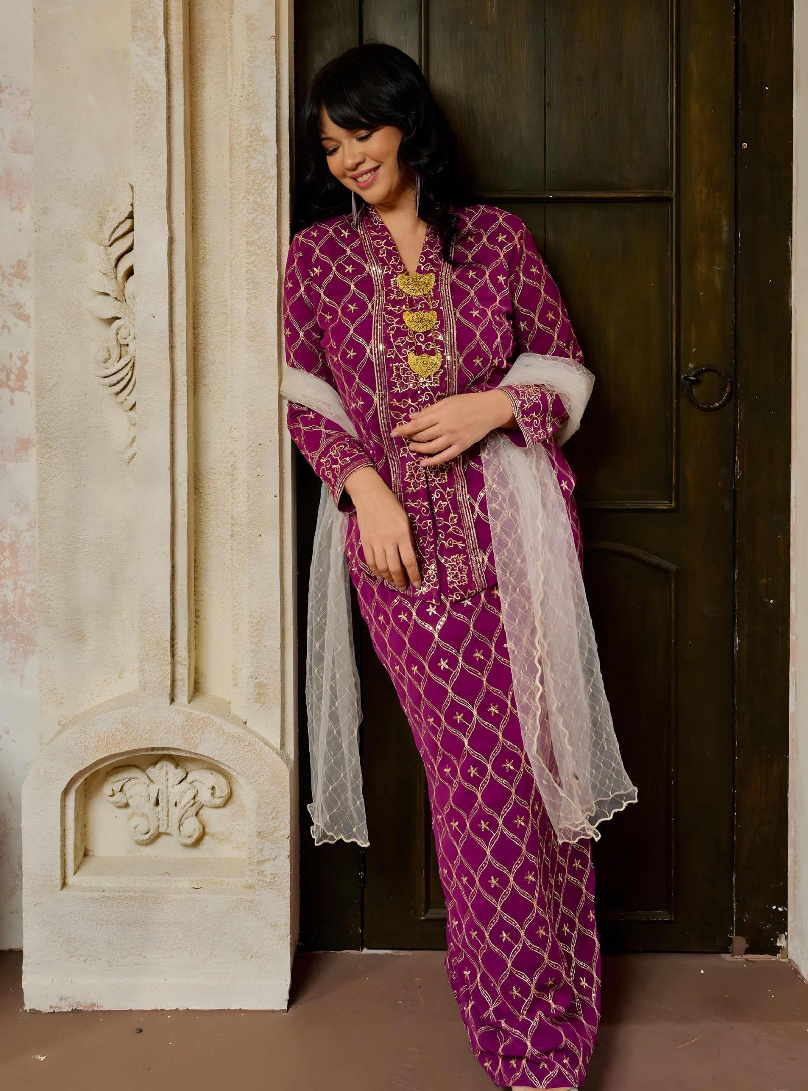 Seri Cempaka Embroidered Kebaya Kurung - Magenta