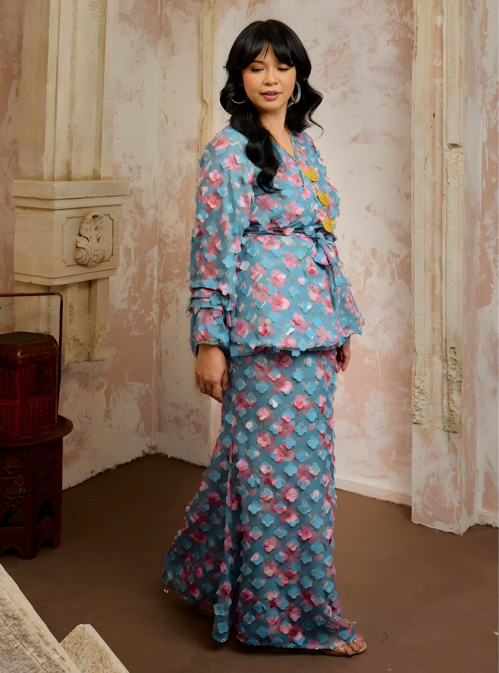 Seri Manis Peplum Wrap Kurung - Baby Teal