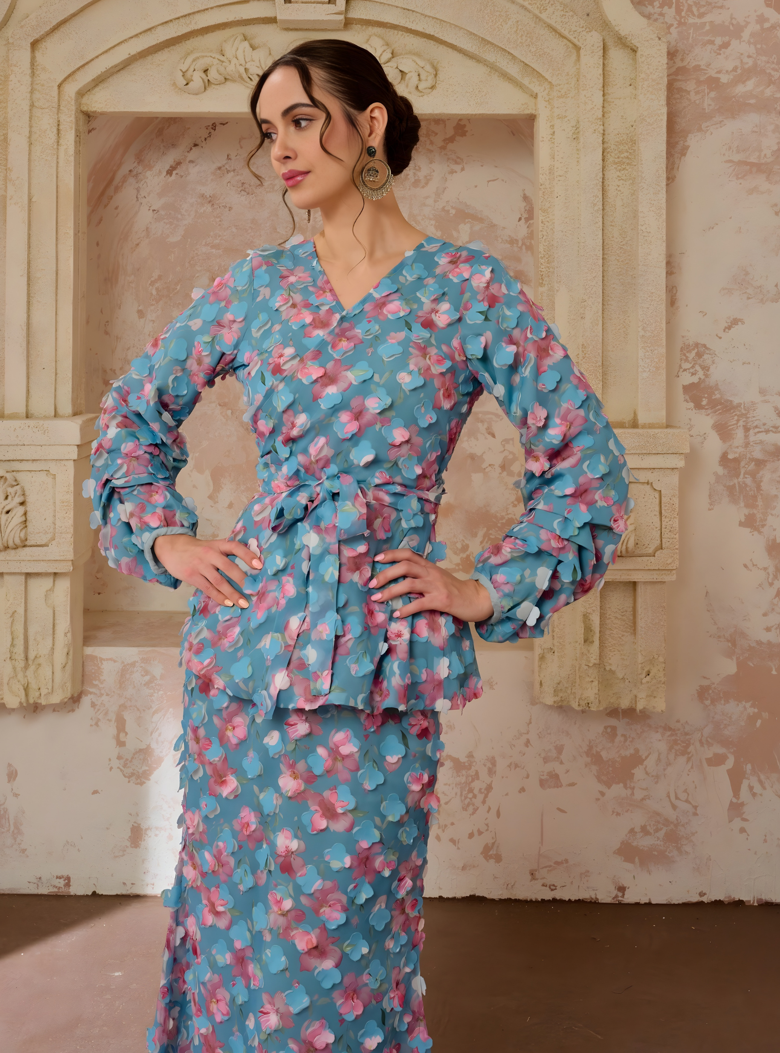 Seri Manis Peplum Wrap Kurung - Baby Teal