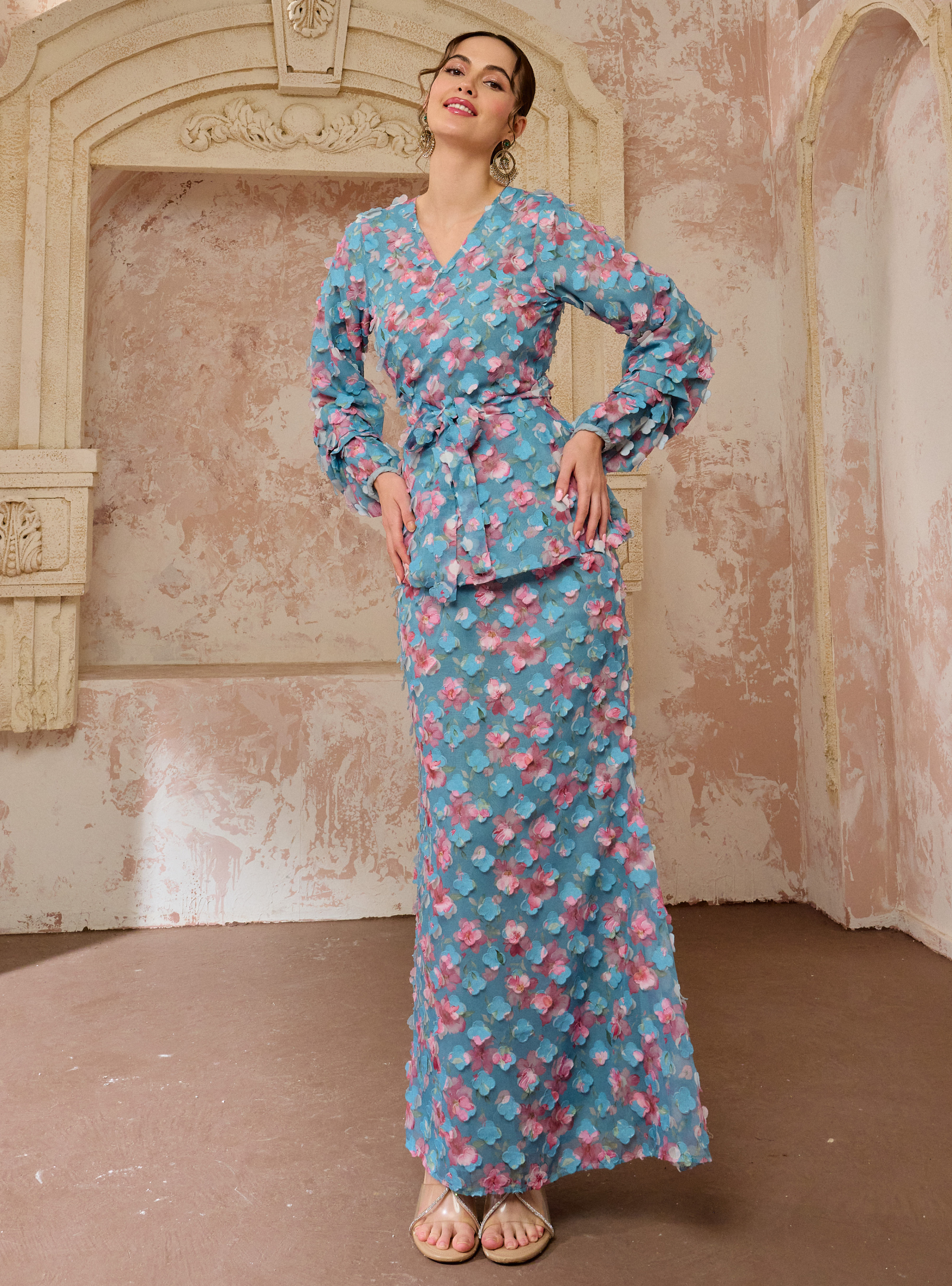 Seri Manis Peplum Wrap Kurung - Baby Teal