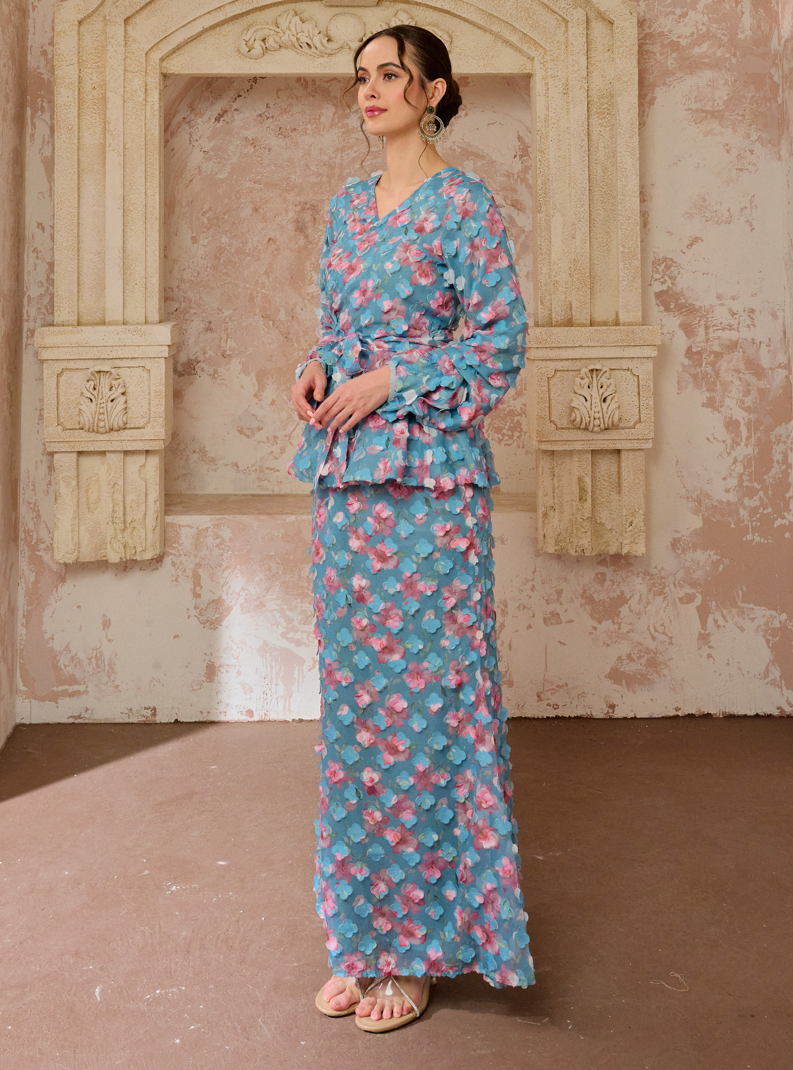 Seri Manis Peplum Wrap Kurung - Baby Teal