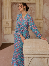 Seri Manis Peplum Wrap Kurung - Baby Teal