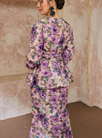 Seri Bunga Peplum Wrap Kurung - Lilac